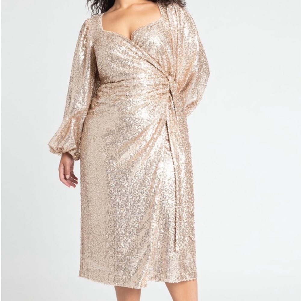 Eloquii Gold Sequin Wrap Dress Cocktail Mini Size 20